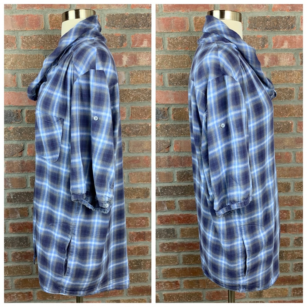 Vince Plaid Cowl Neck Button Up, Sz M - Picture 6 of 8